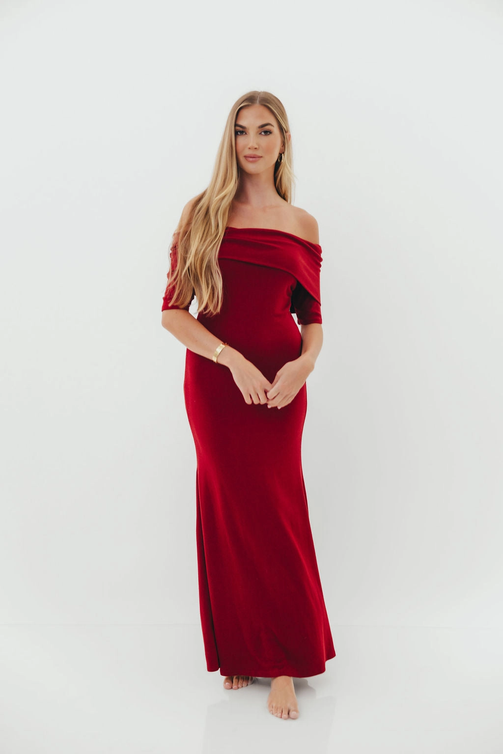 Monroe Half Sleeve Maxi Dress in Red - Bump Friendly Relax Mode