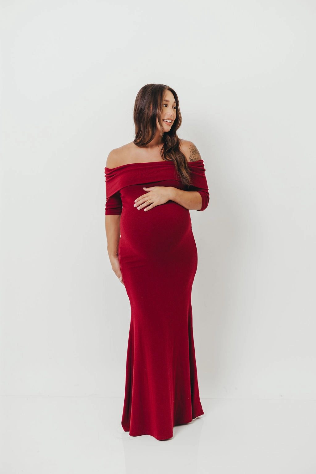 Monroe Half Sleeve Maxi Dress in Red - Bump Friendly Evening Classic Mid layer