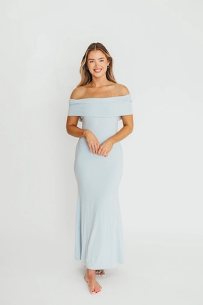 Monroe Maxi Dress in Blue - Bump Friendly Easy Layering Relax Tones