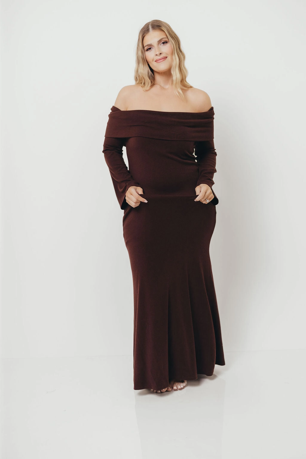Monroe Maxi Dress with Long Sleeves in Chocolate Brown- Bump Friendly Easy Mood Casual Style Wear