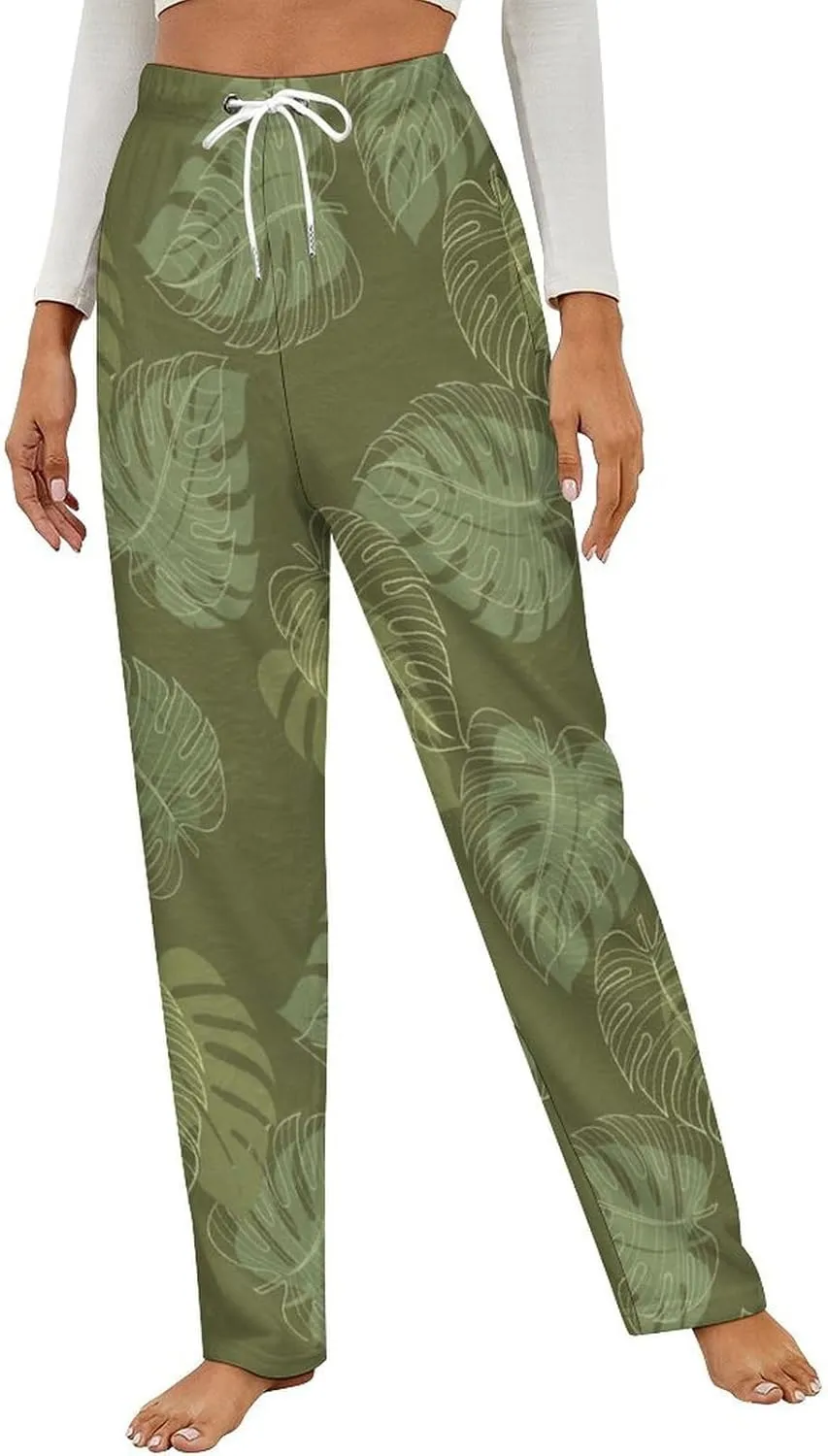 Monstera Leaf Women's Flannel Pajama Pants Fleece Lounge Sleep Bottoms PJ