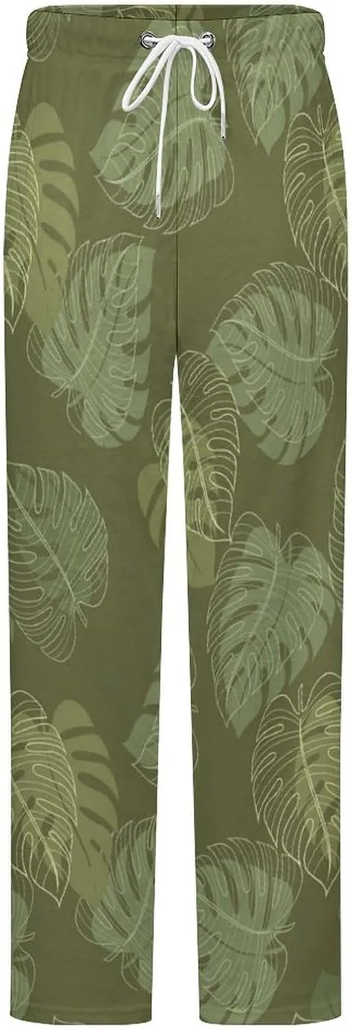 Monstera Leaf Women's Flannel Pajama Pants Fleece Lounge Sleep Bottoms PJ