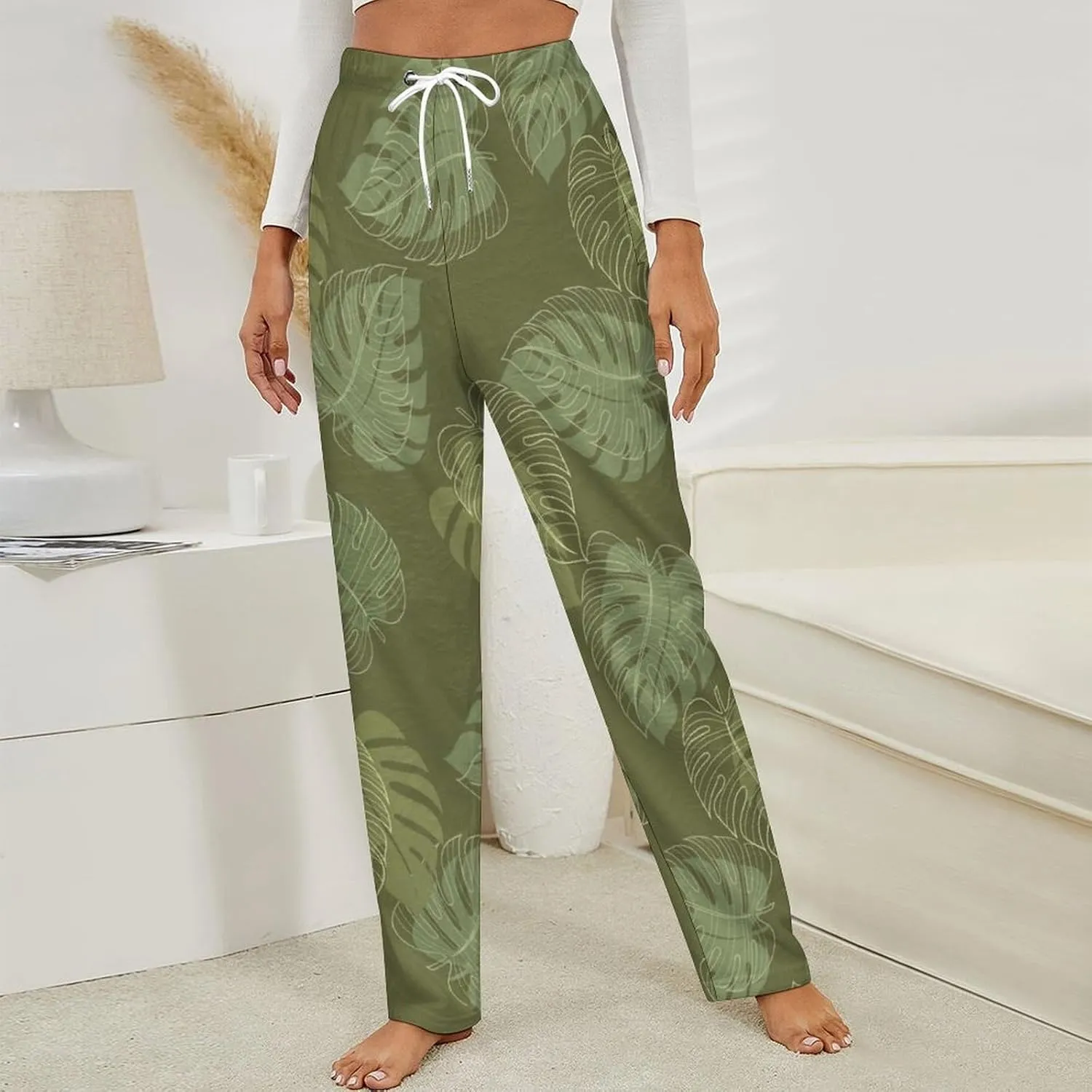 Monstera Leaf Women's Flannel Pajama Pants Fleece Lounge Sleep Bottoms PJ