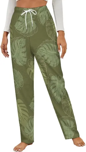 Monstera Leaf Women's Flannel Pajama Pants Fleece Lounge Sleep Bottoms PJ