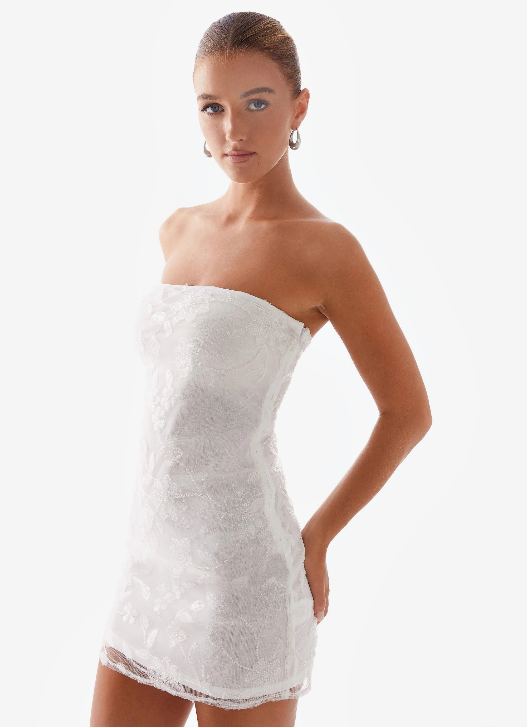 Modern Lines Standout Feature Moorey Beaded Mini Dress - White Silver