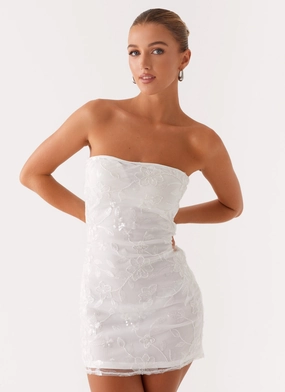 Moorey Beaded Mini Dress - White Silver Wave Soft