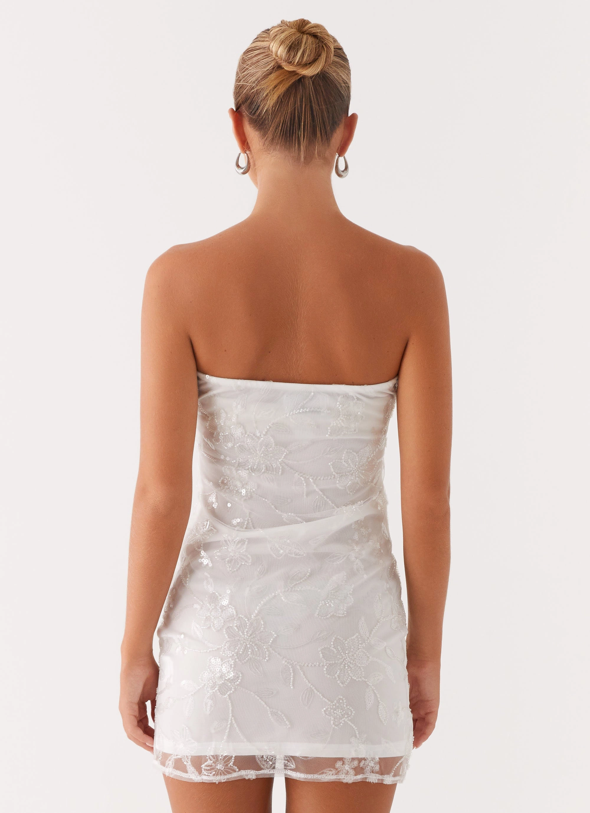 Moorey Beaded Mini Dress - White Silver Lounge Style Vintage Style