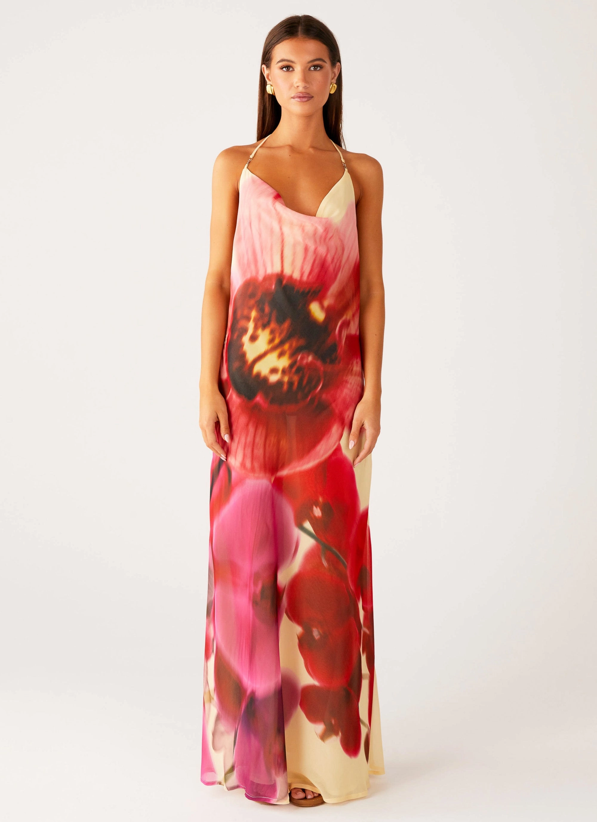 Morning Crush Cowl Maxi Dress - Yellow Bloom High-waist