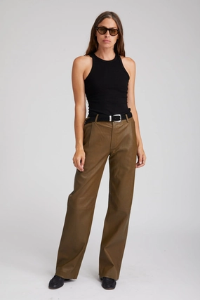 Moss Leather Straight Leg Trousers Tough Flex Anti Slip Waistband