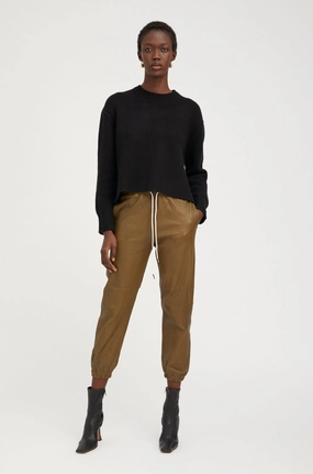 Moss Leather Sweatpants Relaxed Fit Design Thermal Insulation Layer