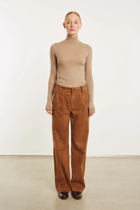 Dark Cognac Suede Straight Leg Trouser Urban Ready Dynamic Fit