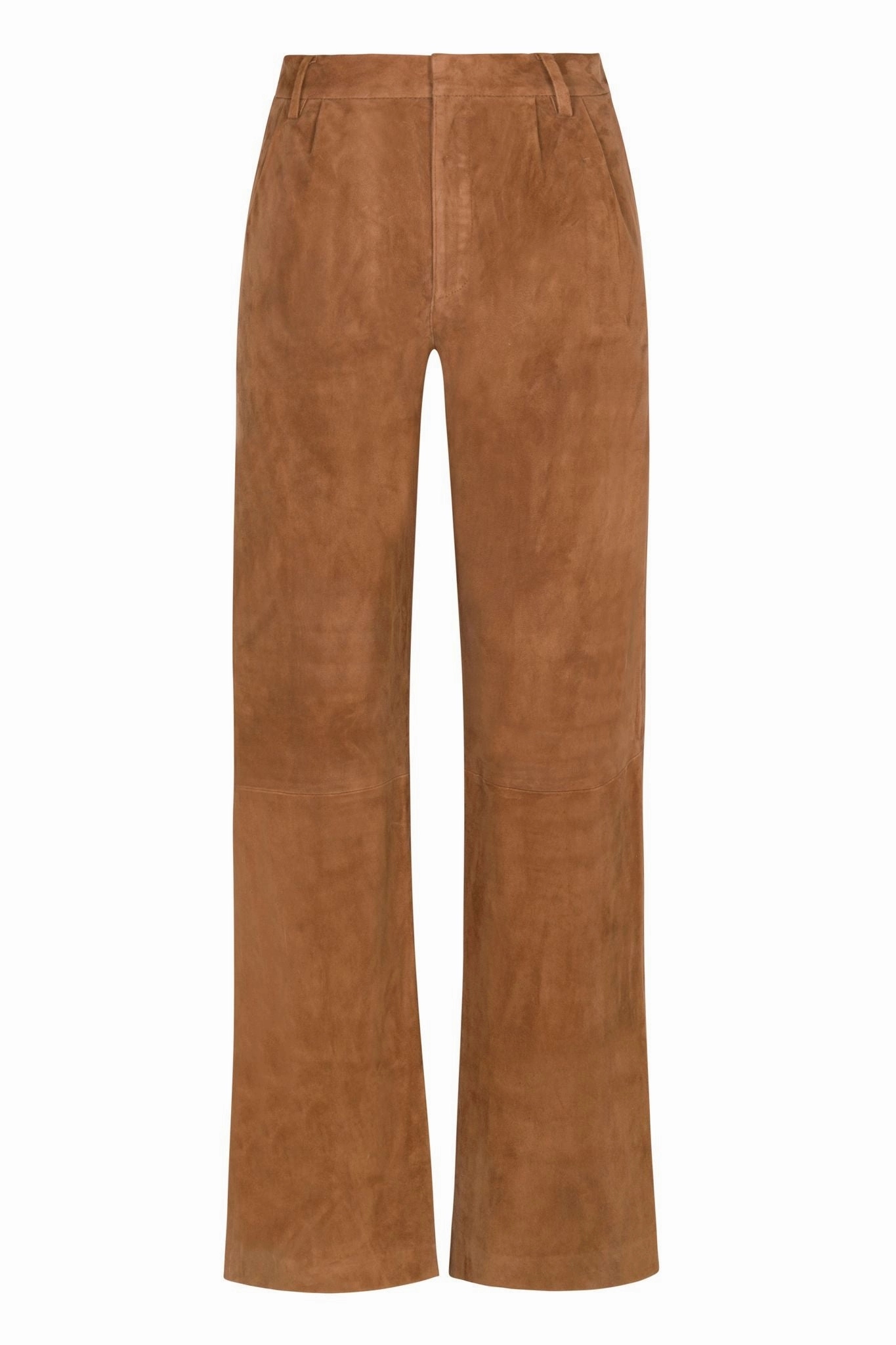 Modern Relaxed Reflective Trim Dark Cognac Suede Straight Leg Trouser