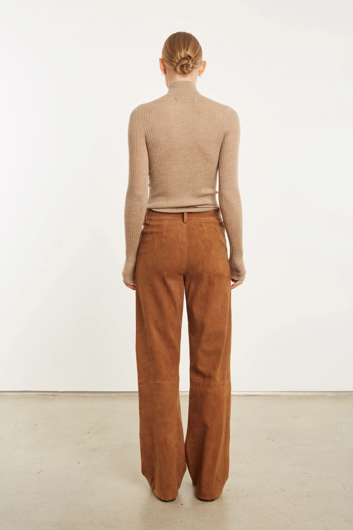 Dark Cognac Suede Straight Leg Trouser Windproof Membrane No Wrinkle