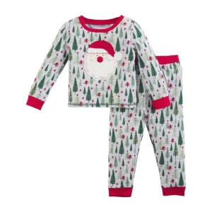 Mud Pie Kids Santa Applique Christmas Tree Print Boys Girls 2 Pc Pajamas