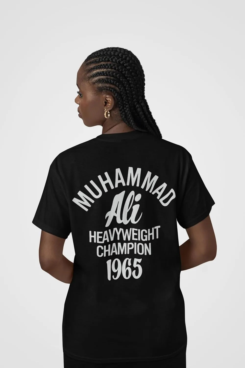 Muhammad Ali Heavyweight Champion '65 Front & Back Print Adult Black Short Sleeve T Shirt Graphic Tees