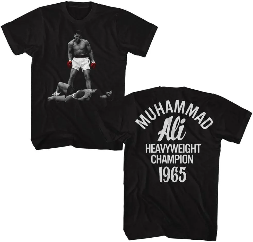 Muhammad Ali Heavyweight Champion '65 Front & Back Print Adult Black Short Sleeve T Shirt Graphic Tees