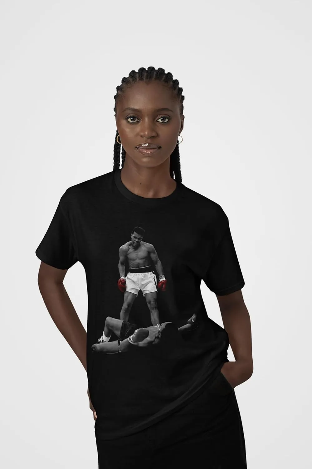 Muhammad Ali Heavyweight Champion '65 Front & Back Print Adult Black Short Sleeve T Shirt Graphic Tees