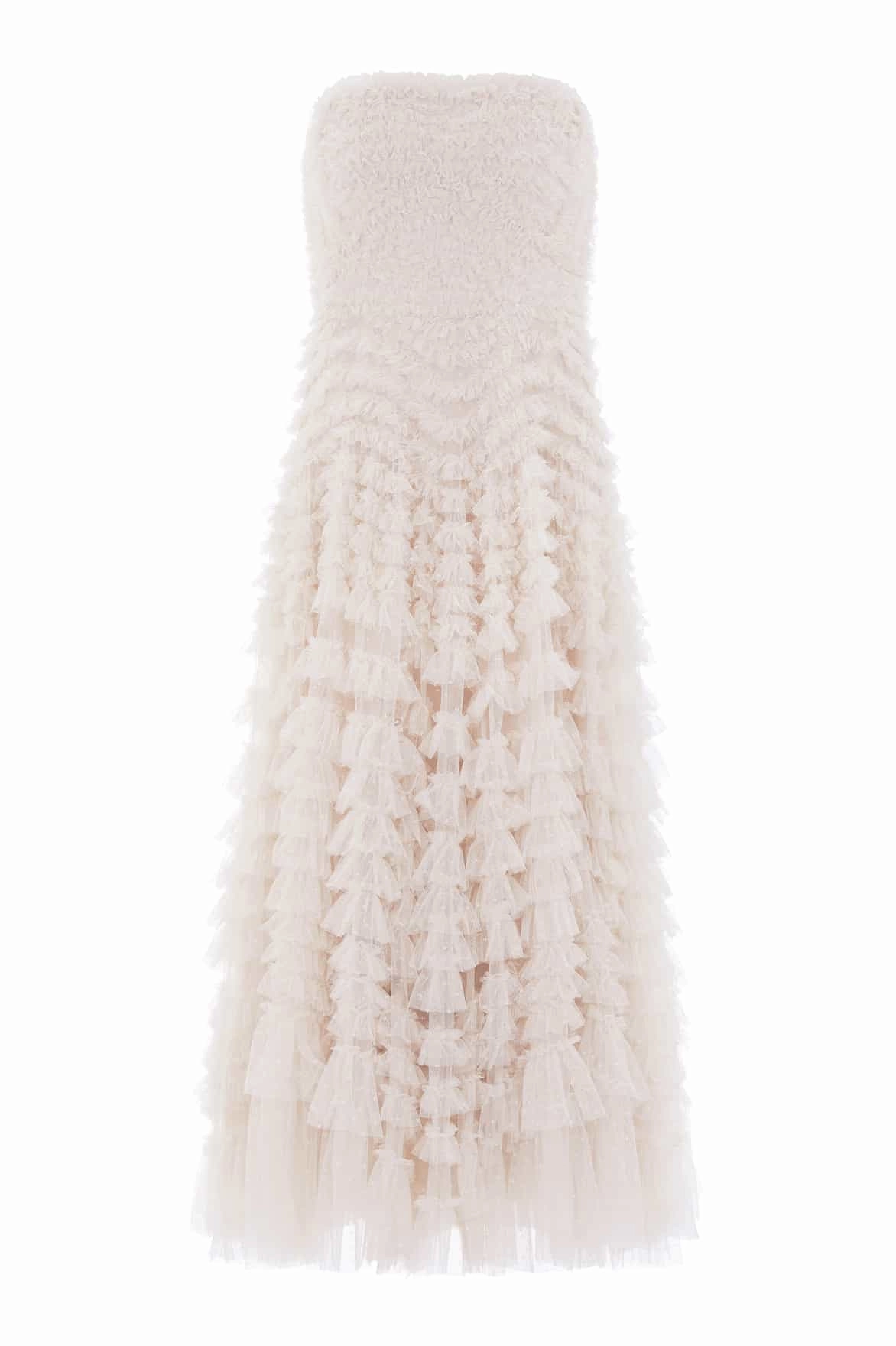 Hattie Ruffle Strapless Ankle Gown Stylish Waist Fit