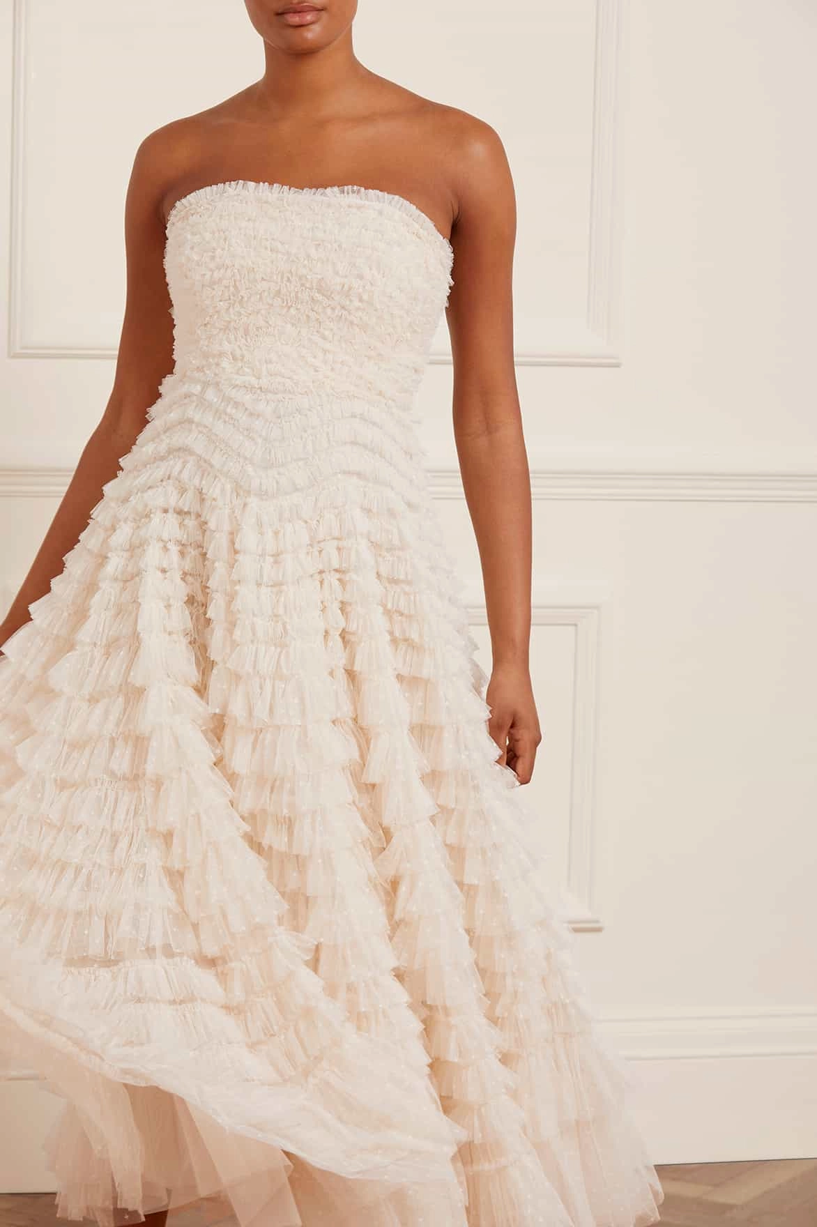 Fresh Appeal Light Fabrication Hattie Ruffle Strapless Ankle Gown
