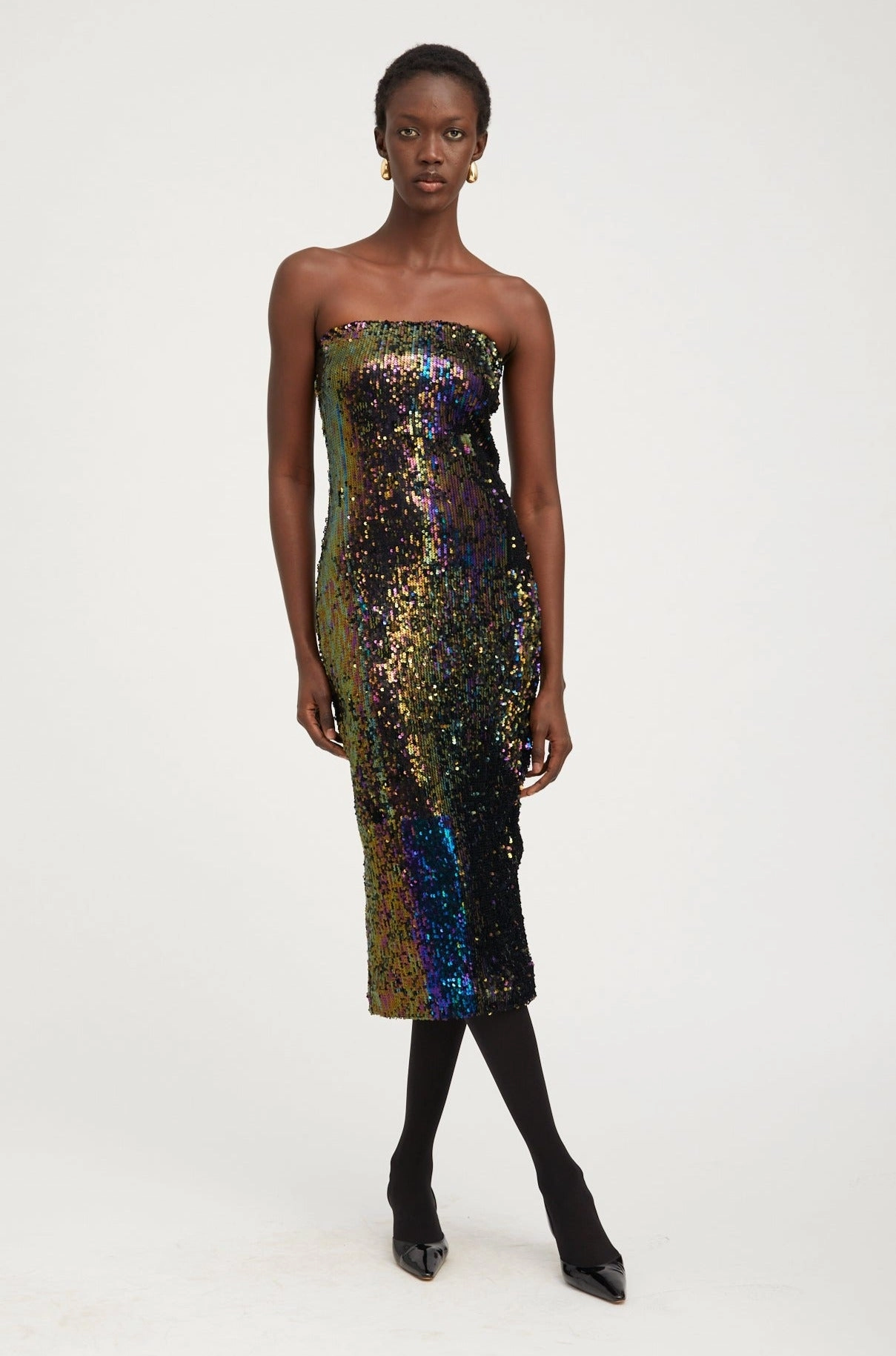Pleated-Skirt Multi Color Sequin Tube Dress