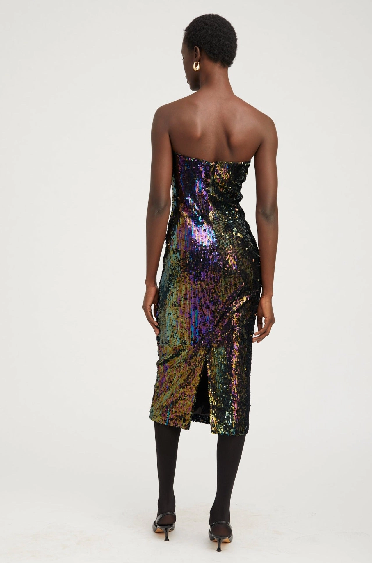 Multi Color Sequin Tube Dress Airy Silk Lounge Style