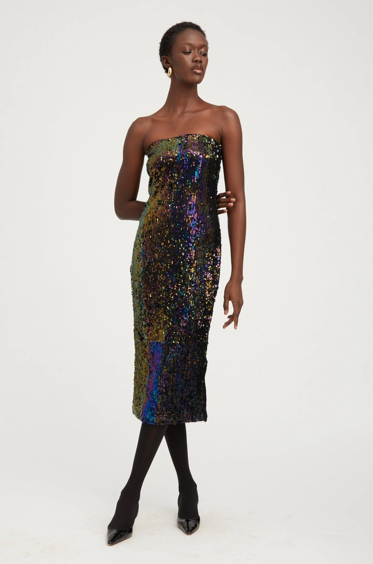 Chic Design Short Sleeve Multi Color Sequin Tube Dress