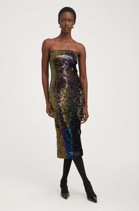 Pleated-Skirt Multi Color Sequin Tube Dress