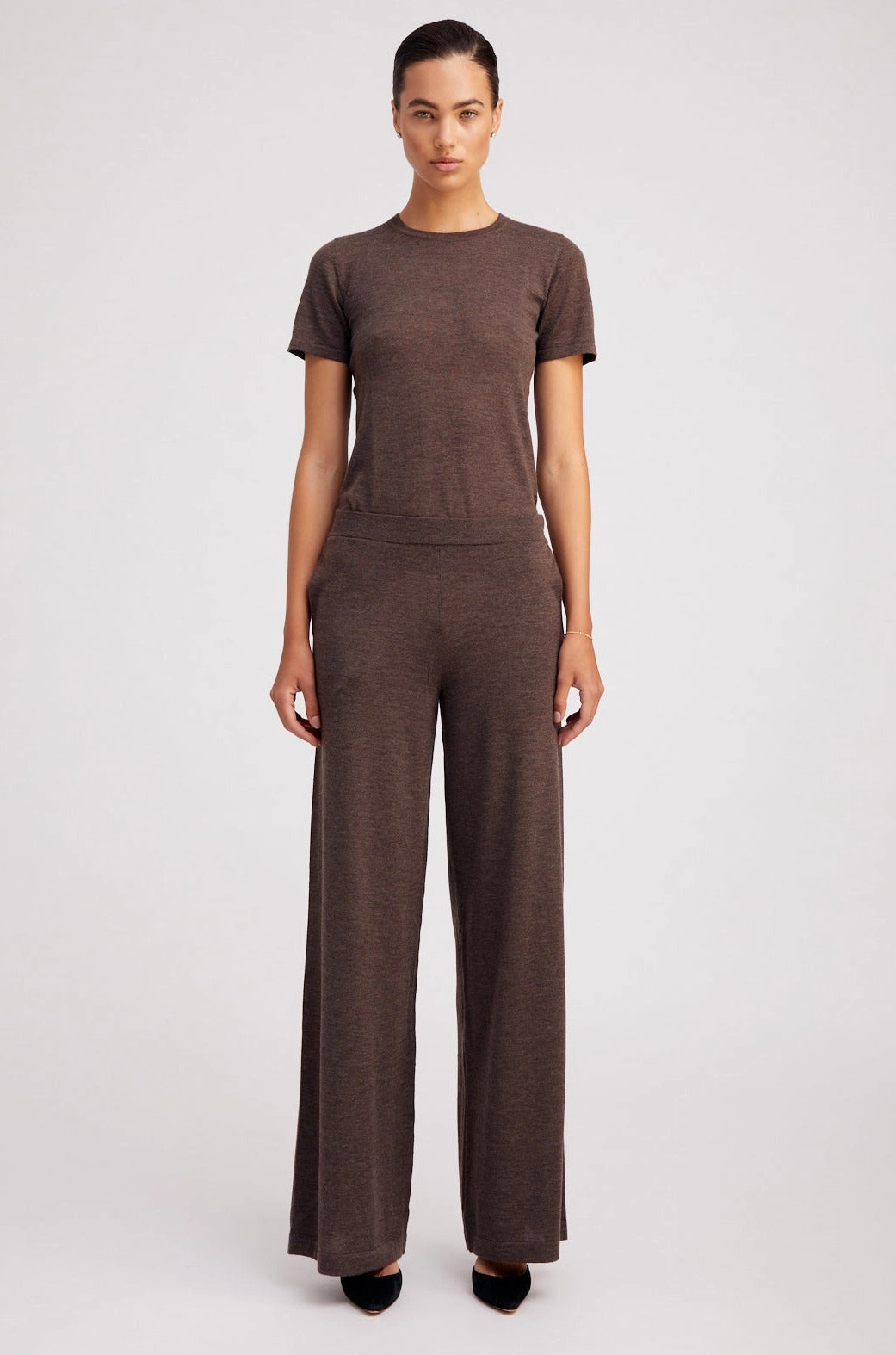 Heather Brown Ultra Fine Cashmere Wide Leg Pants WindResistantMaterial