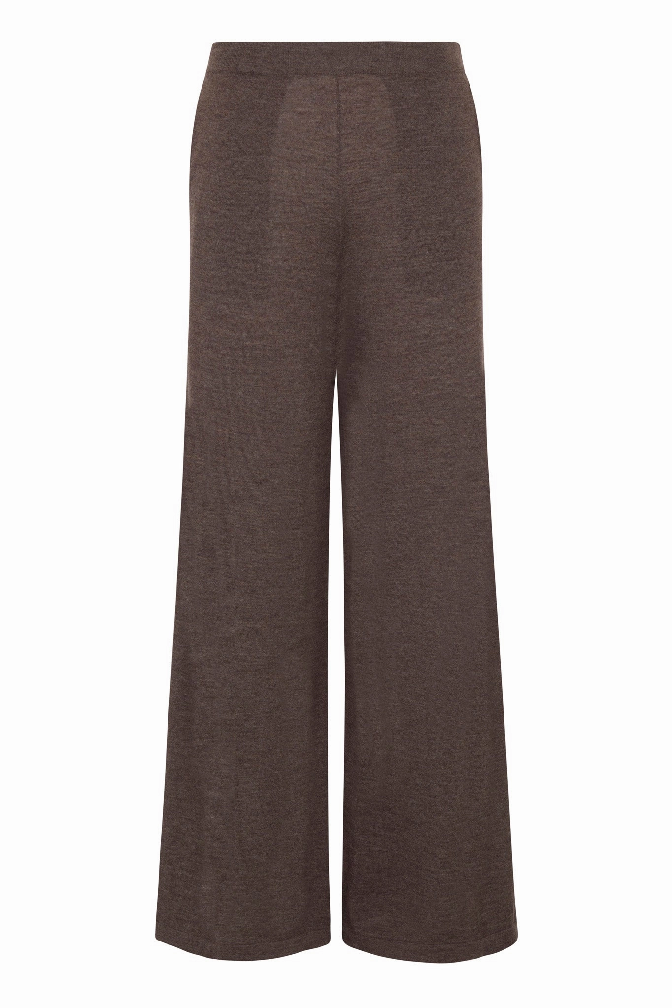 Heather Brown Ultra Fine Cashmere Wide Leg Pants Reinforced Knees Double Needle Stitching