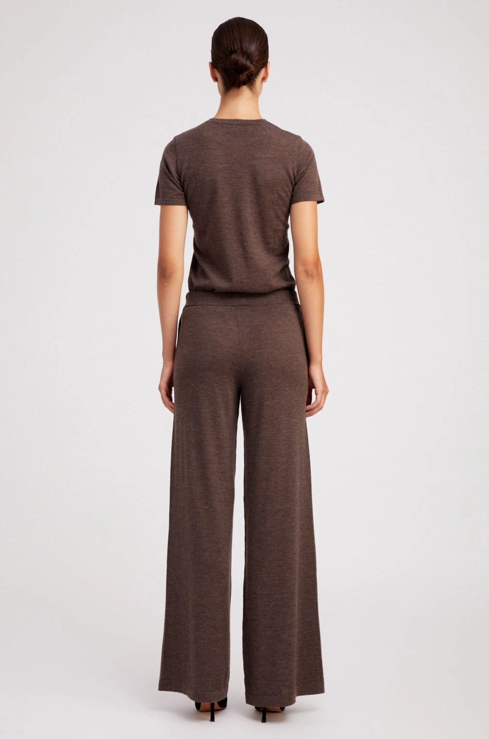 Heather Brown Ultra Fine Cashmere Wide Leg Pants Soft Feel