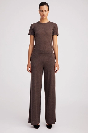 Heather Brown Ultra Fine Cashmere Wide Leg Pants WindResistantMaterial