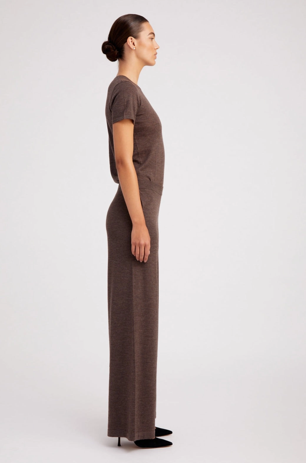 Day-to-Day Wear Light Coverage Heather Brown Ultra Fine Cashmere Wide Leg Pants