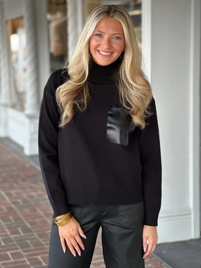 LongLastingDurability Wide Shoulder Cut Oversized Long Sleeve Mock Neck Black Sweater