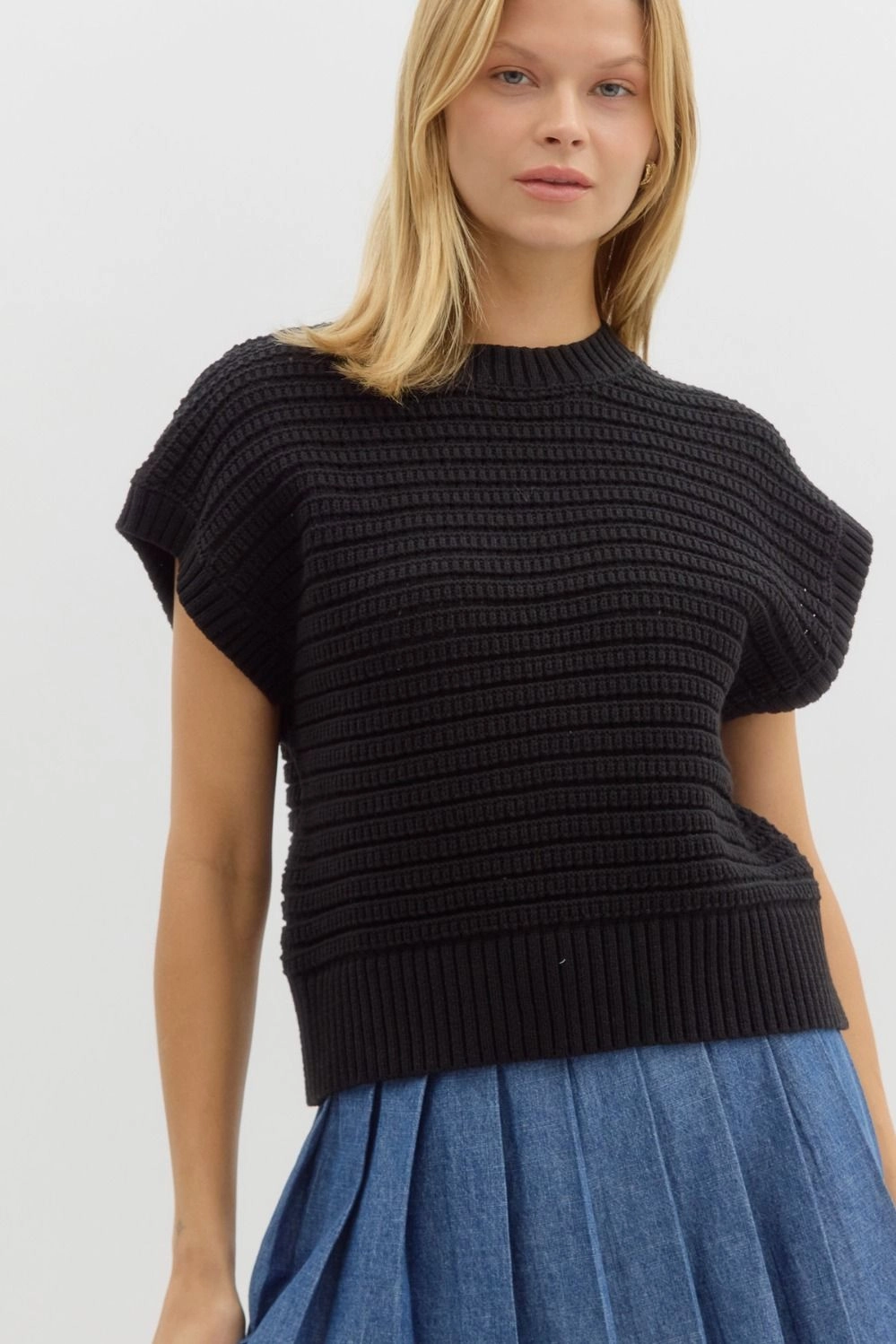 Ribbed Trim Details Lost For Days Black Sweater