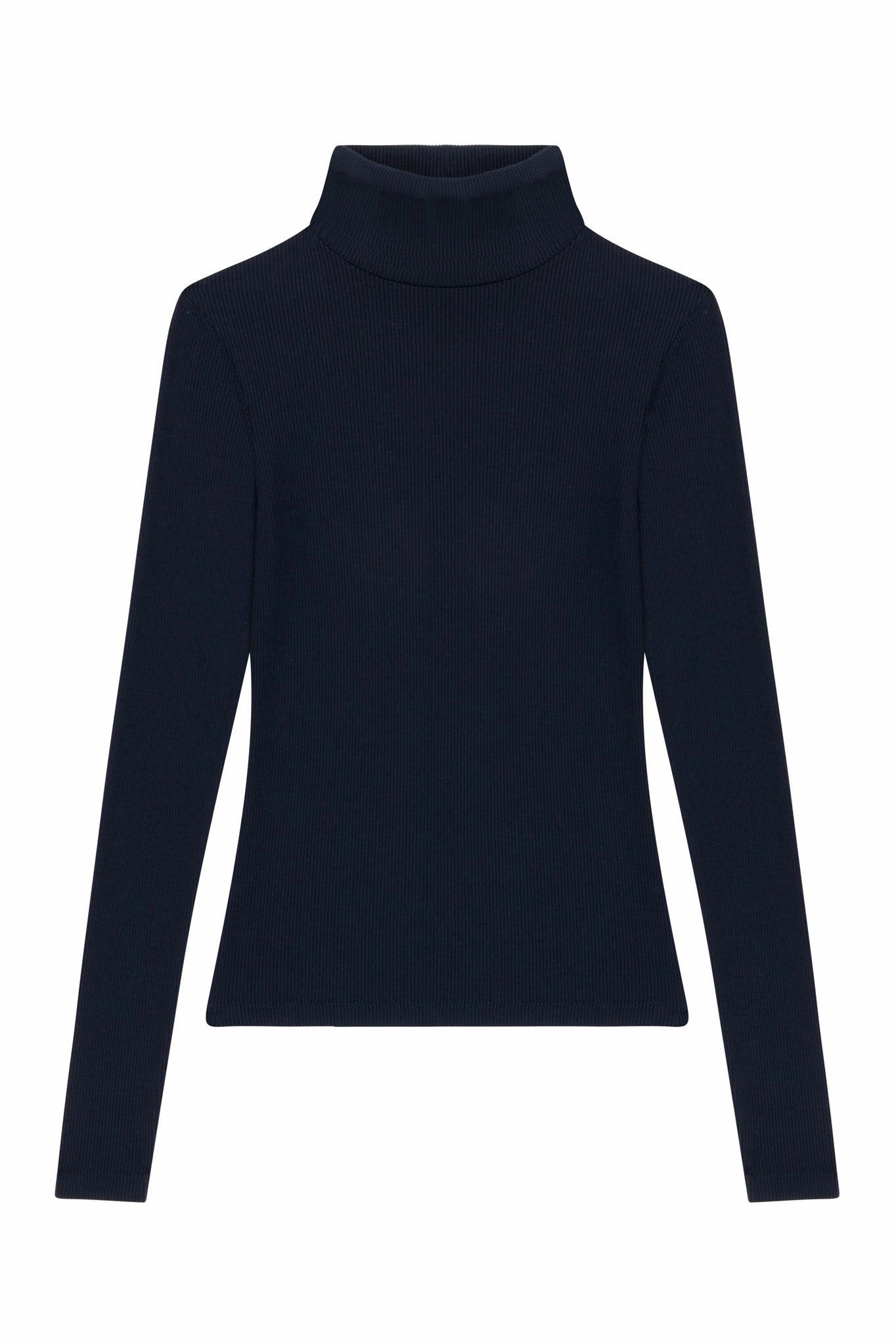FrenchTerryTexture Eco Friendly Material Navy Rib Long Sleeve Turtleneck