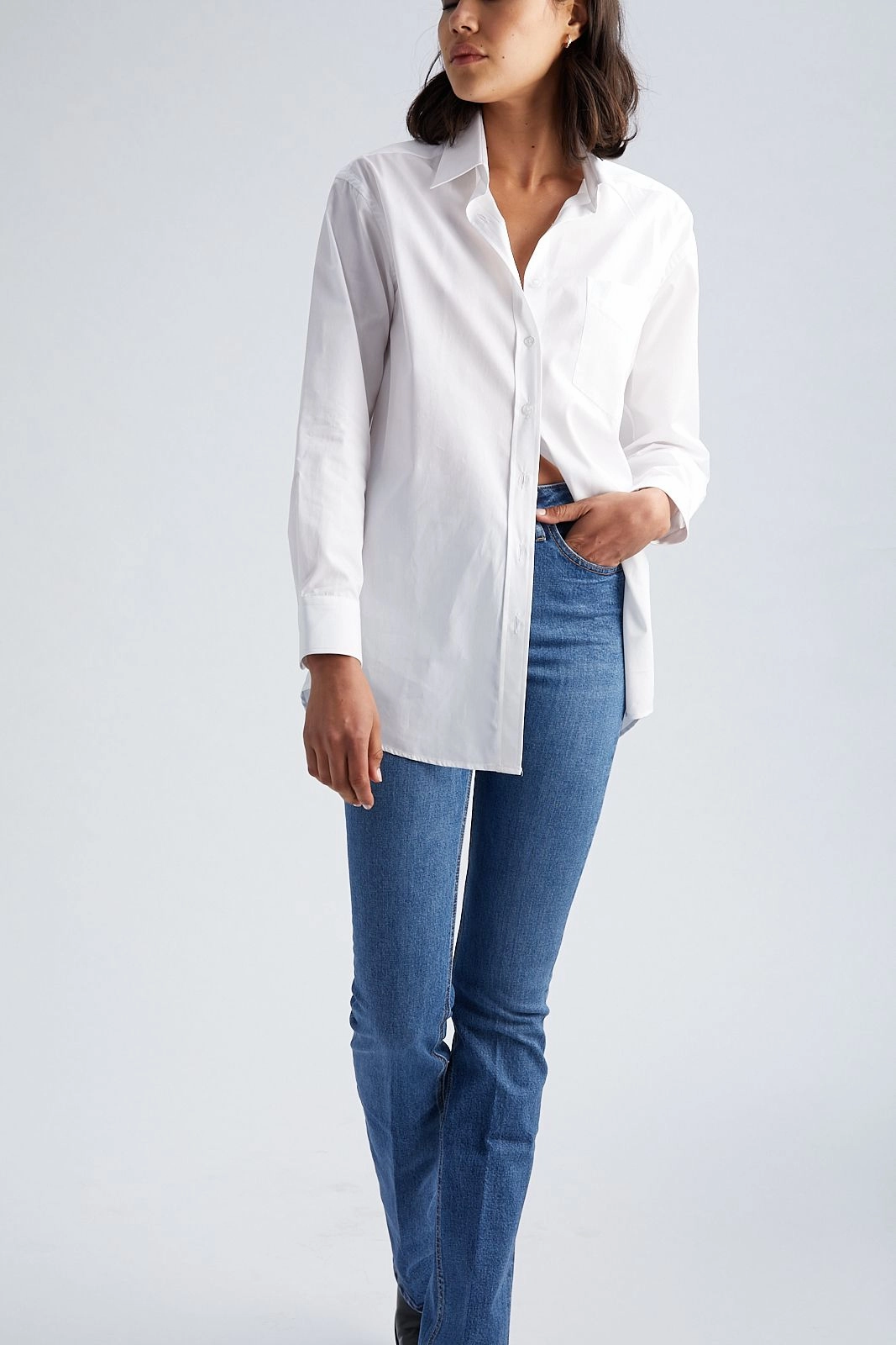 White Slim Fit Button Down With Pocket Cozy Fit