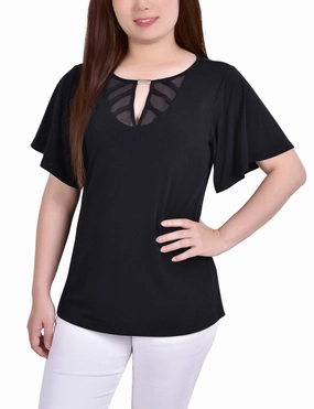 Mesh Flutter Sleeve Knit Top FlexibleCuffs Tear Resistant Reinforcement
