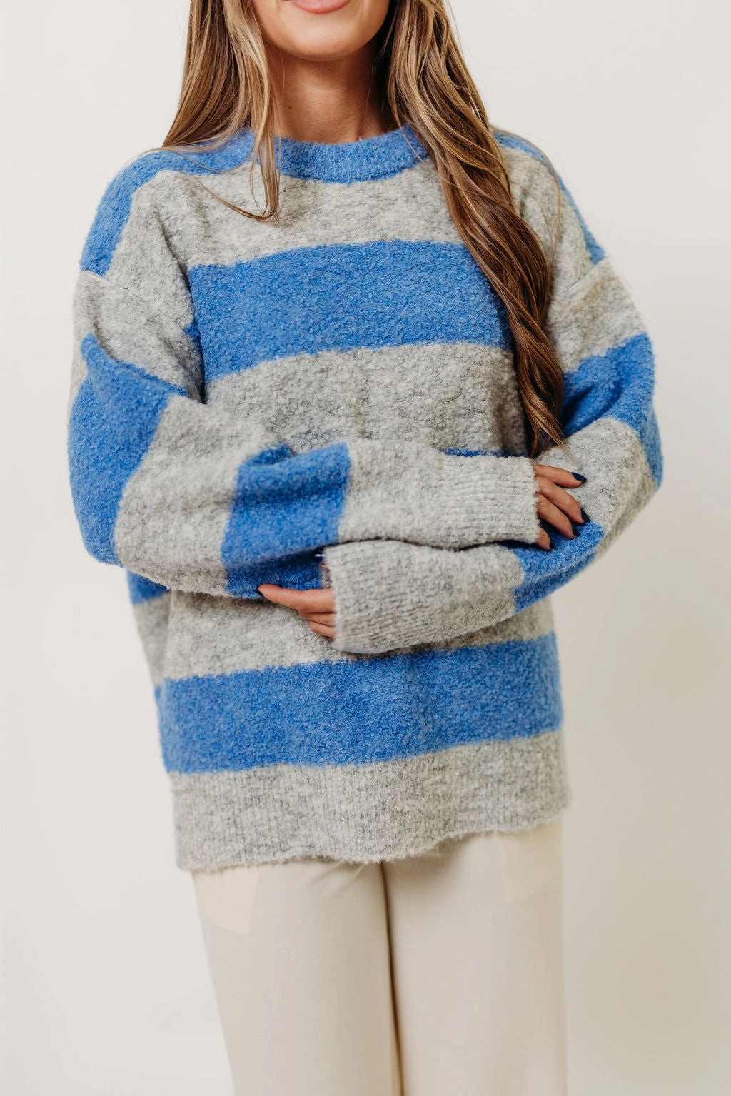 TaglessNecklineComfort Hollis Textured Sweater in Blue Grey