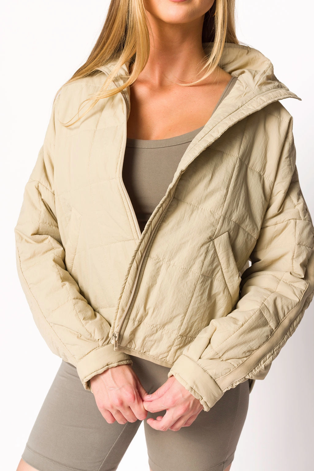 Casual Long Sleeve Layla Puffer Jacket in Bone *Final-Sale*