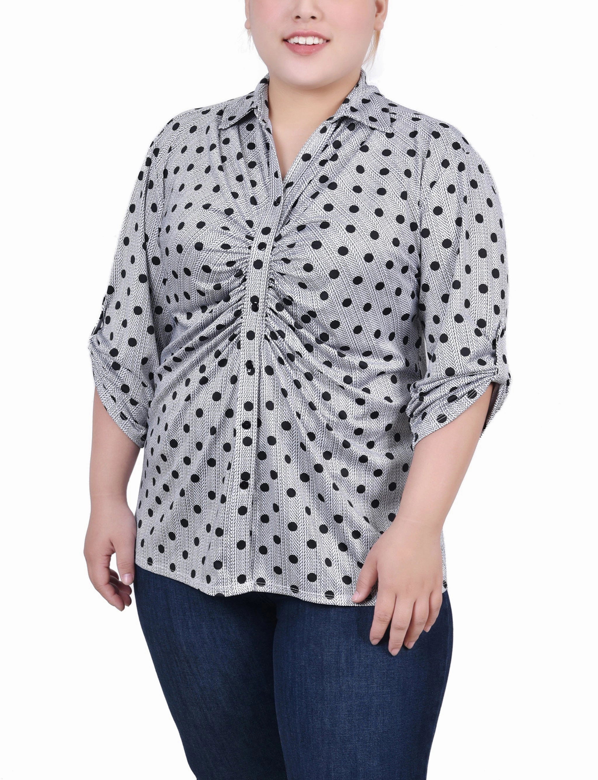 Thermal Insulation Plus Size 3/4 Roll Tab Rouched-Front Top
