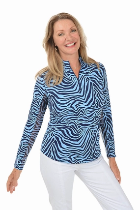 Sustainable Production Certified Periwinkle Cecilia Zebra UPF50  Sun Shirt