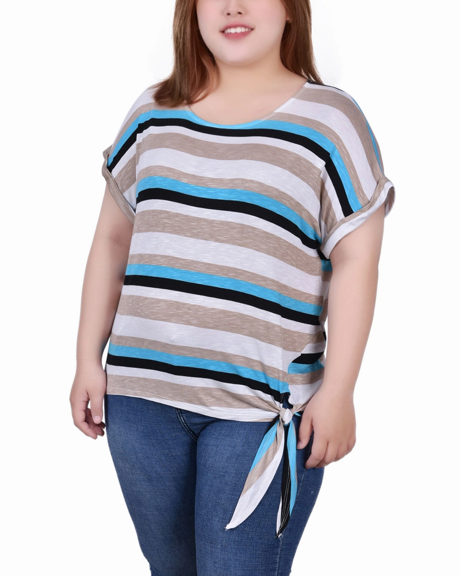 Sporty Design Plus Size Short Sleeve Tie Front Top