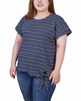 HighStrength Threadwork Plus Size Short Sleeve Tie Front Top