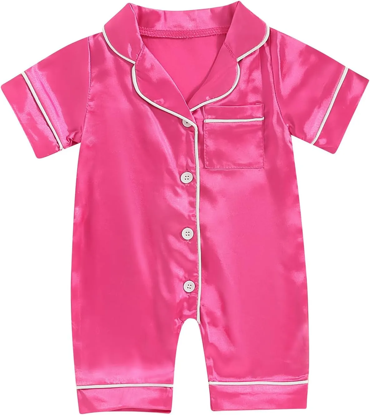 Multitrust Newborn Baby Boy Girl Silk Pajamas Short Sleeve Button Up Satin Pjs One Piece Romper Onesie Shorts Baby Sleepwears