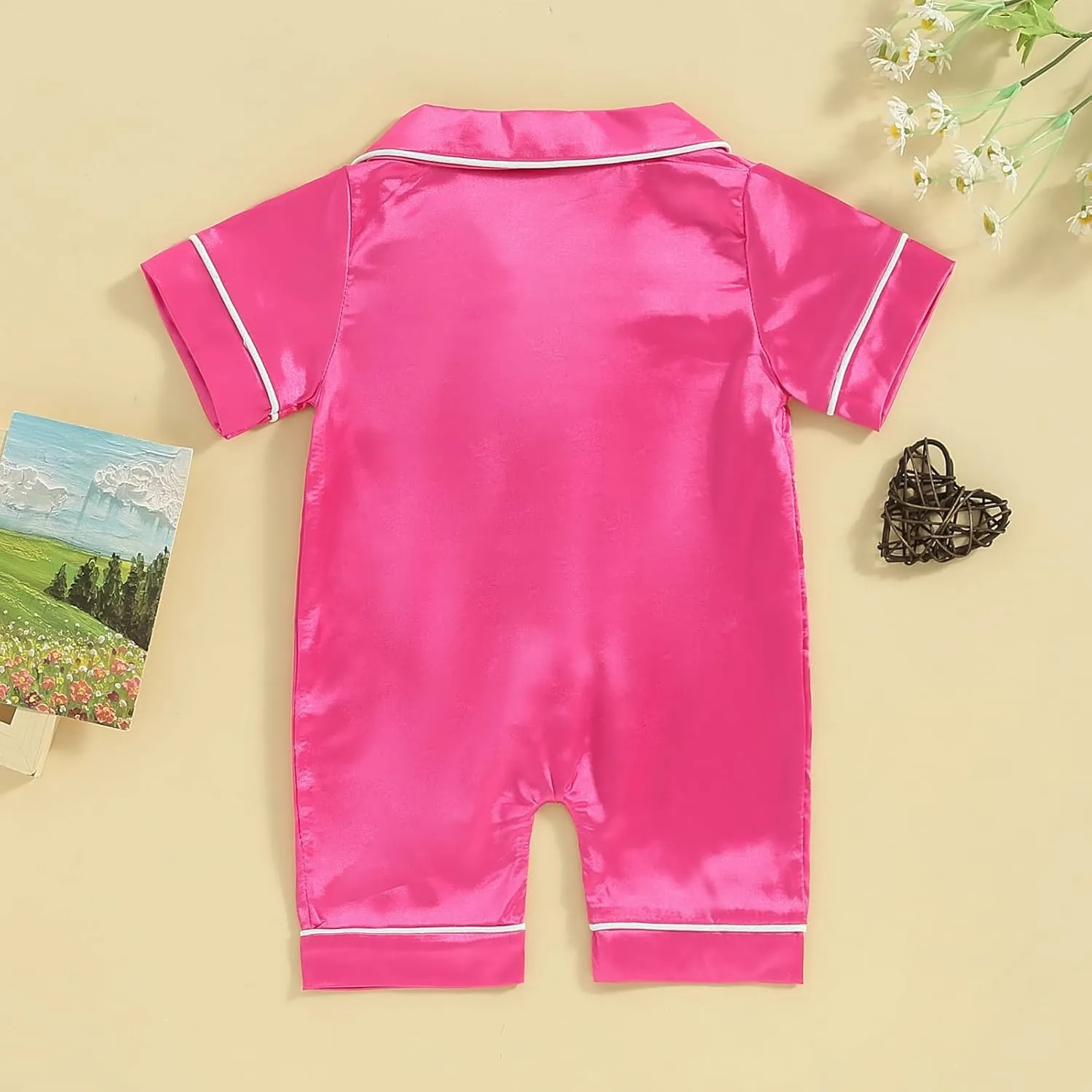 Multitrust Newborn Baby Boy Girl Silk Pajamas Short Sleeve Button Up Satin Pjs One Piece Romper Onesie Shorts Baby Sleepwears