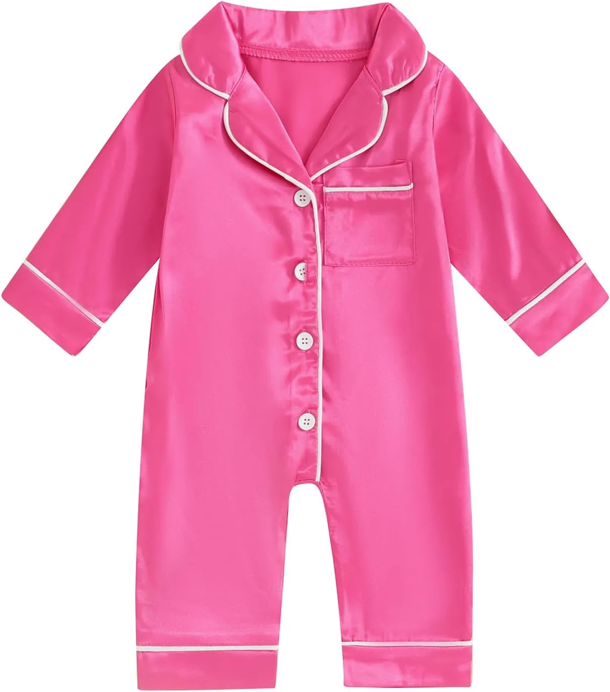 Multitrust Newborn Baby Girl Boy Silk Pajamas Long Sleeve Button Down Satin Infant Pjs One Piece Jumpsuit Loungewear