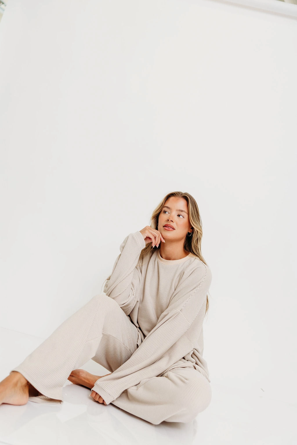 Naomi Oversized Fleece Top in Cream/Grey - Bump Friendly  *Worth Exclusive Print* Taped Neckline