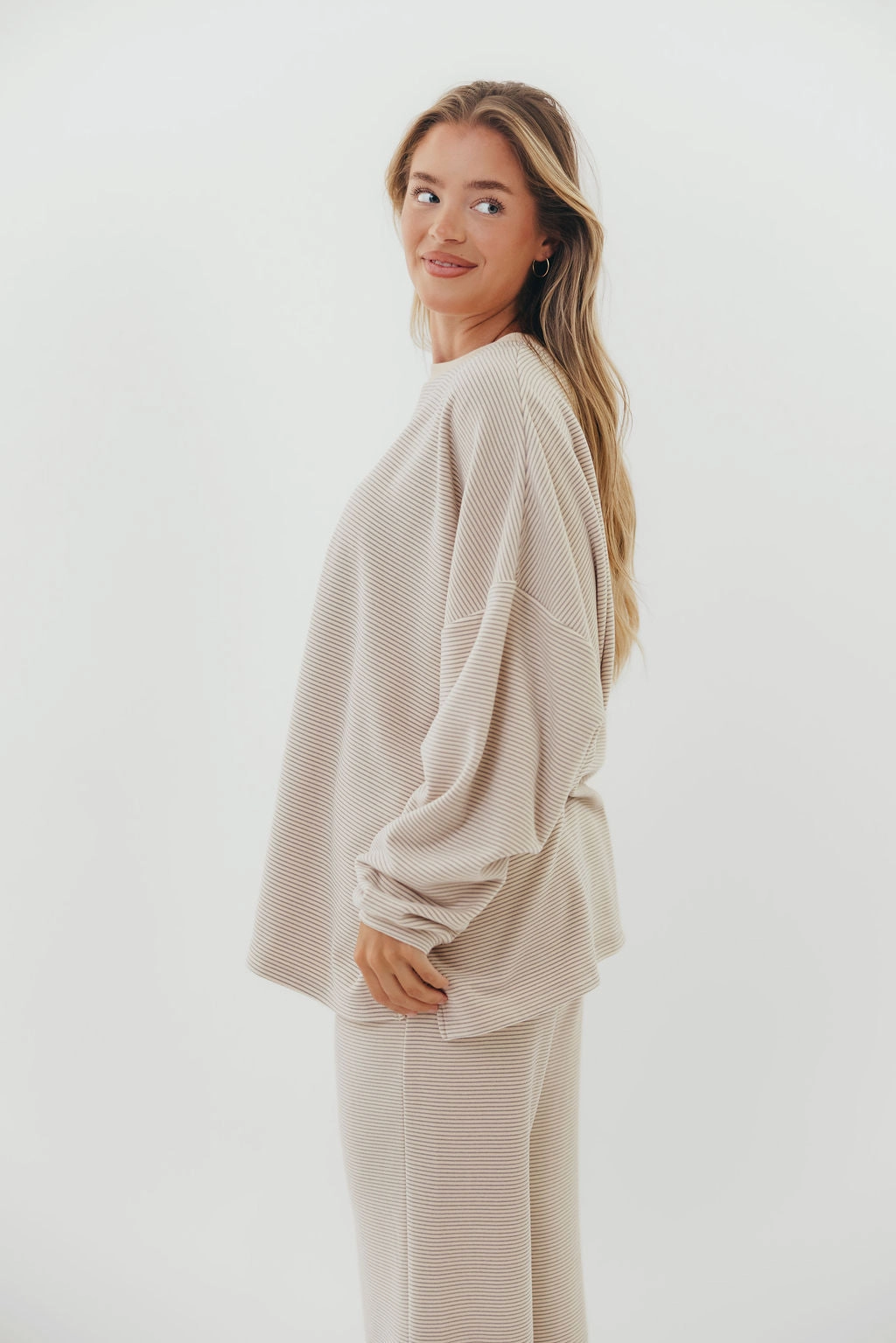 High Density Weave Fun Design Naomi Oversized Fleece Top in Cream/Grey - Bump Friendly  *Worth Exclusive Print*
