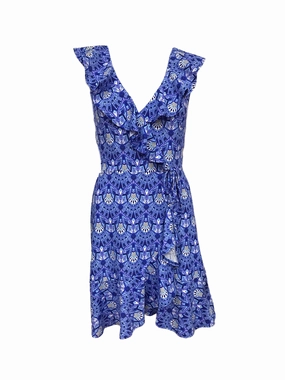 Chilly Weather Wear Soft Profile Naples Faux Wrap Dress Dark Blue Tribal