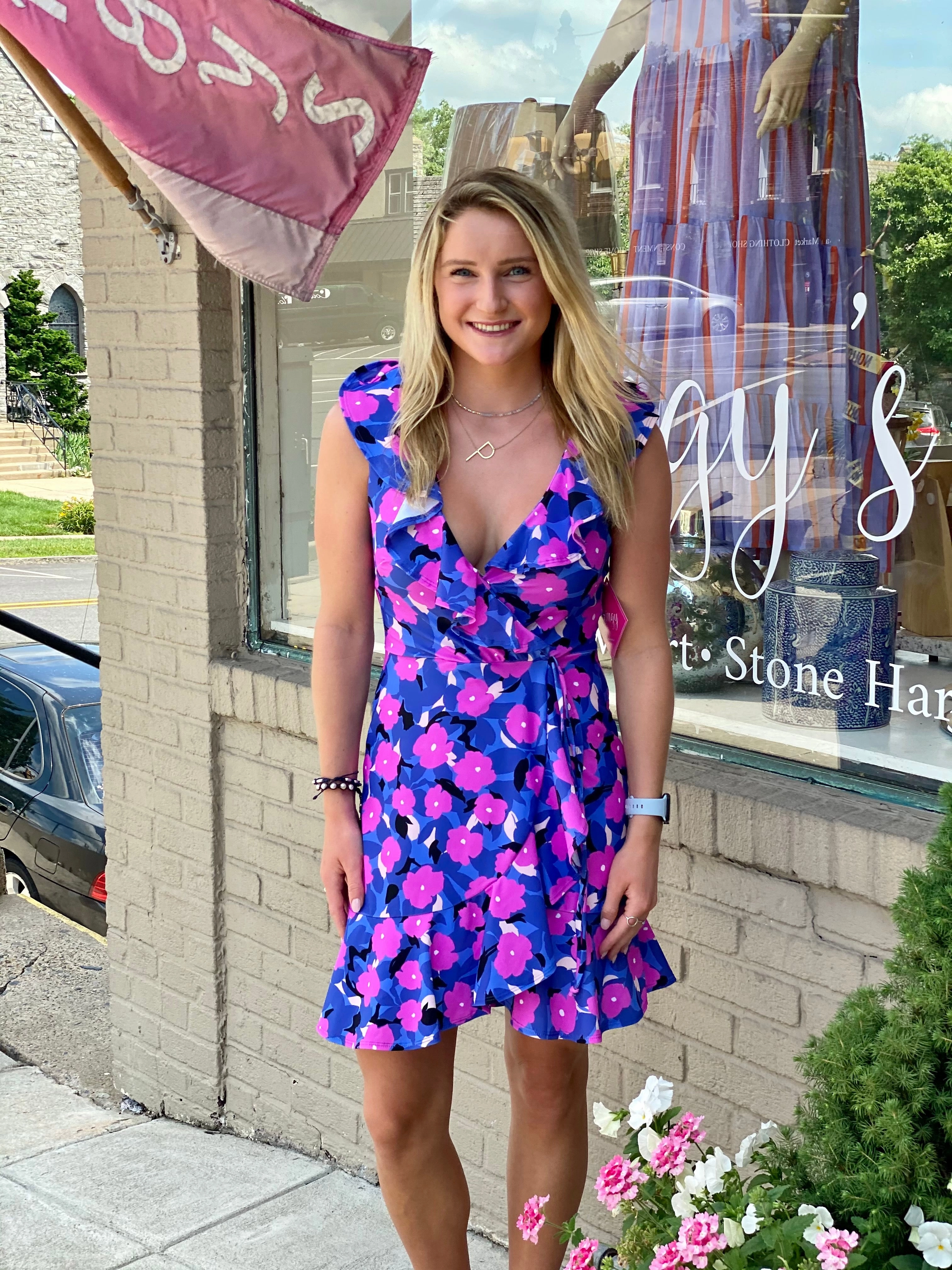 Simple Profile Naples Faux Wrap Dress Impatiens